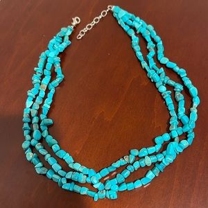 Triple Strand Turquoise Colored Nugget Bead Necklace with Sterling Silver Clasp